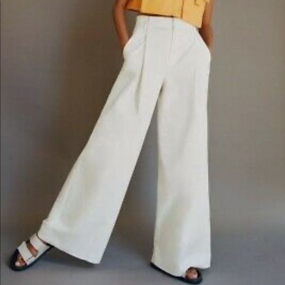 Zara Pants - Zara White Oyster Ecru Pleated Wide Leg Pants